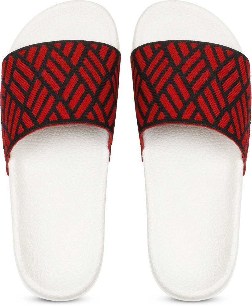 Red and white discount adidas slides womens