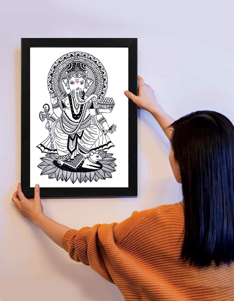 Target Publications Wall Painting Photo Frame of Ganpati Bappa  Handmade  Painting  Modern Art Pen Sketch Drawing  Portrait Painting for Wall  Living Room Bedroom Office Home Decoration  13 x