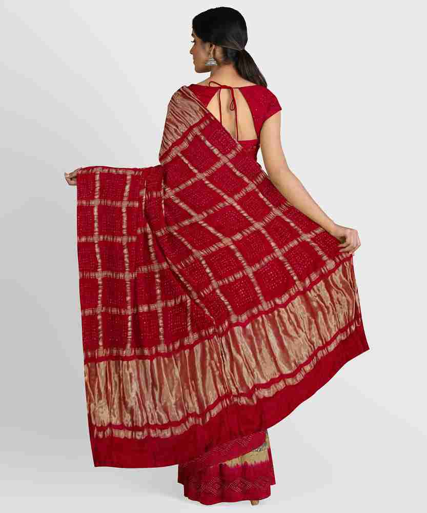 Buy Garvi Gurjari Self Design Bandhani Pure Silk Cream Pink
