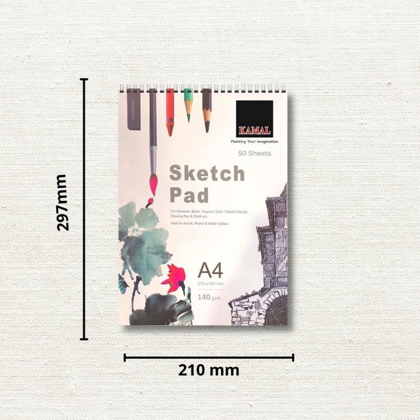 KAMAL Drawing and Sketch Pad for Artists, 120LB/140GSM drawing pad, 50  Sheets/100 Pages Sketch Book for Alcohol Markers, solvent markers, pencils,  charcoal, pastels etc., Great Gift Idea Sketch Pad Price in India 
