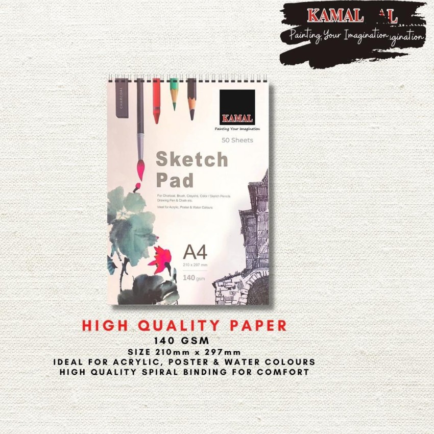 AJISHA (PACK of 2) Drawing and Sketch Pad for Artists, 120LB/140GSM drawing  pad, 50 Sheets/