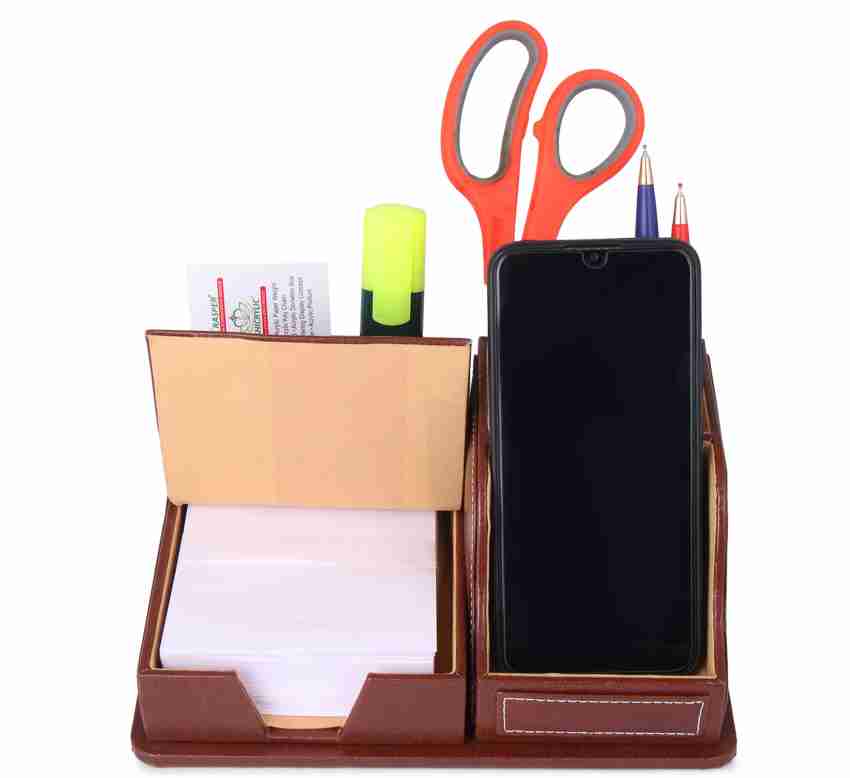 Brown Leather Pen And Card Holder Set, For Office