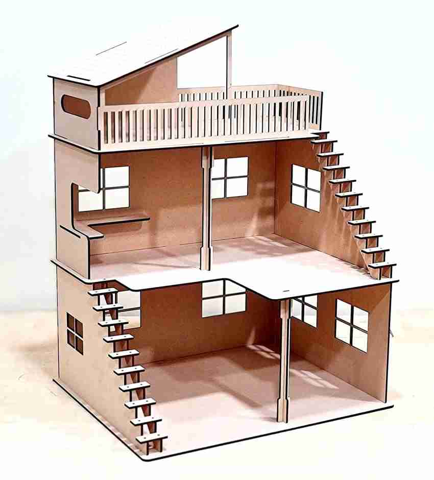 Stonkraft Wooden Doll House Dollhouse Puzzle Construction Toy Modeling Kit School Project Easy To Assemble With Stairs
