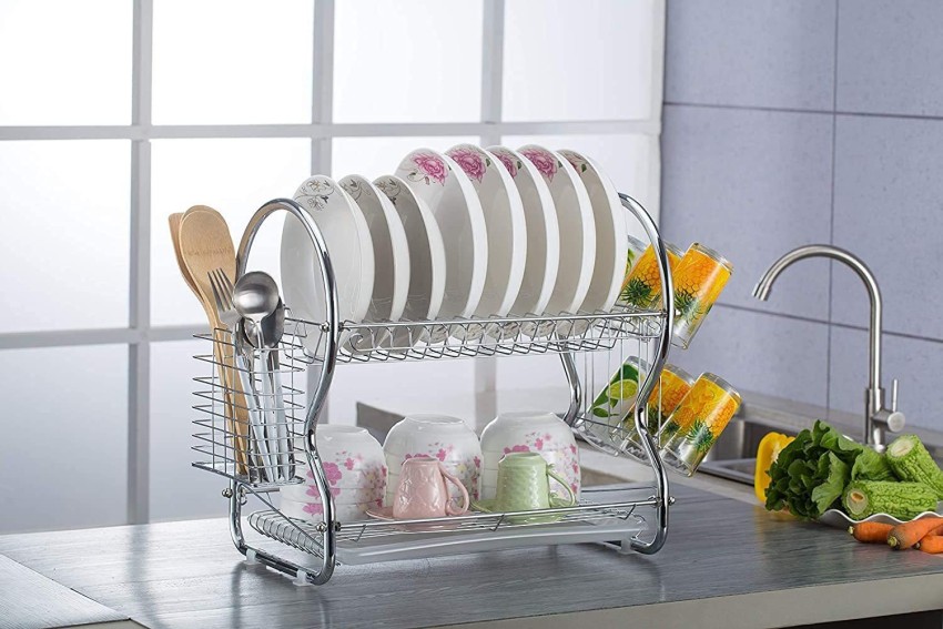 2 Tier Dish Plate Cup Storage Box Rack For Kitchen Drying Rack Organizer  New