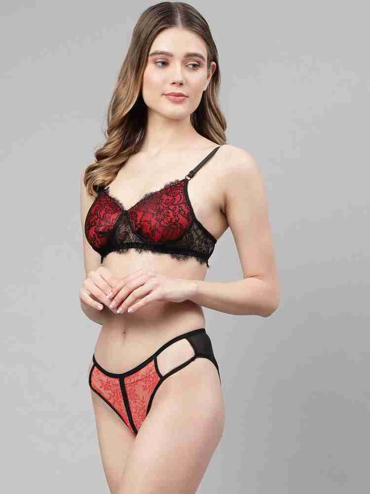 Buy PrettyCat Hot Lace Bra Panty Set - Black Online