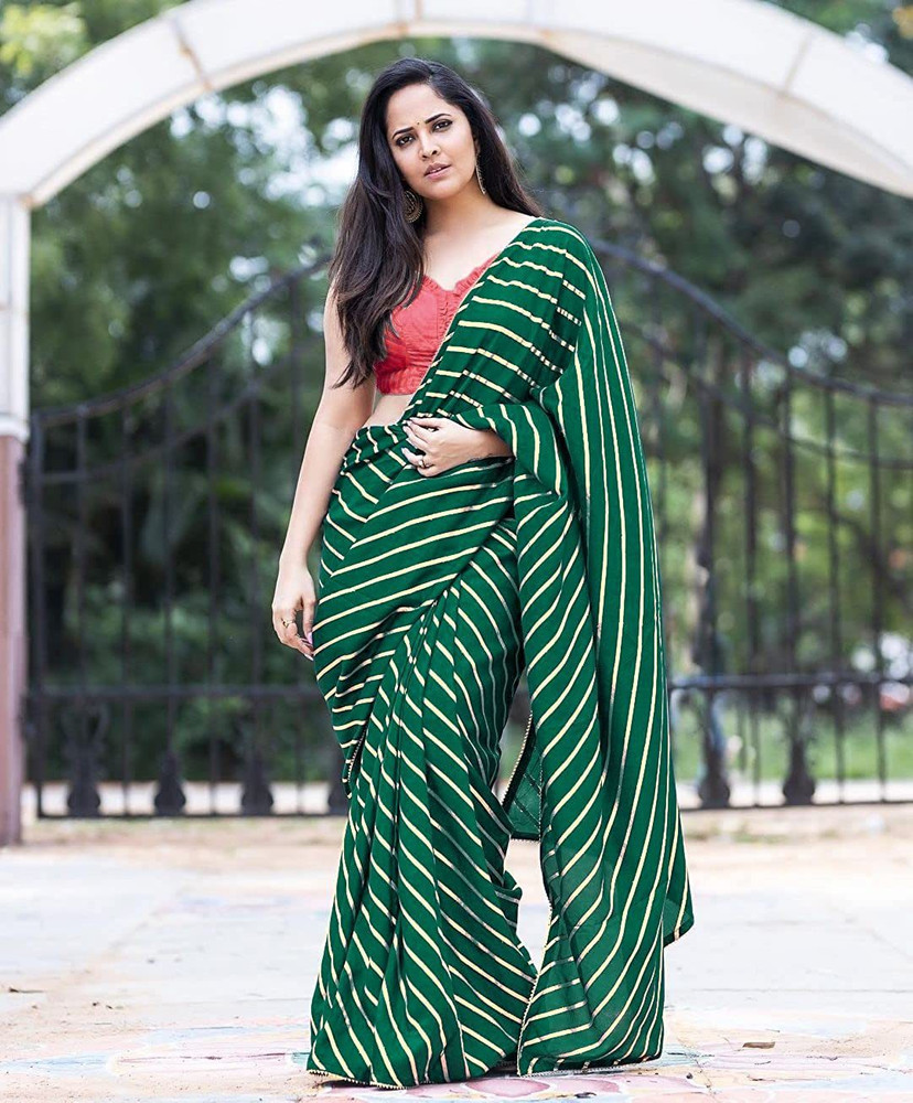 Buy V And V Shop Striped Leheria Art Silk Green Sarees Online