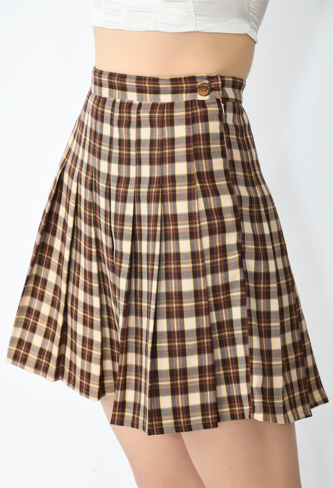 Brown hotsell check skirt