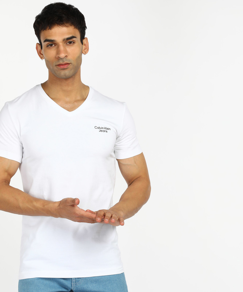 Calvin Klein Jeans Solid Men V Neck White T Shirt Buy Calvin