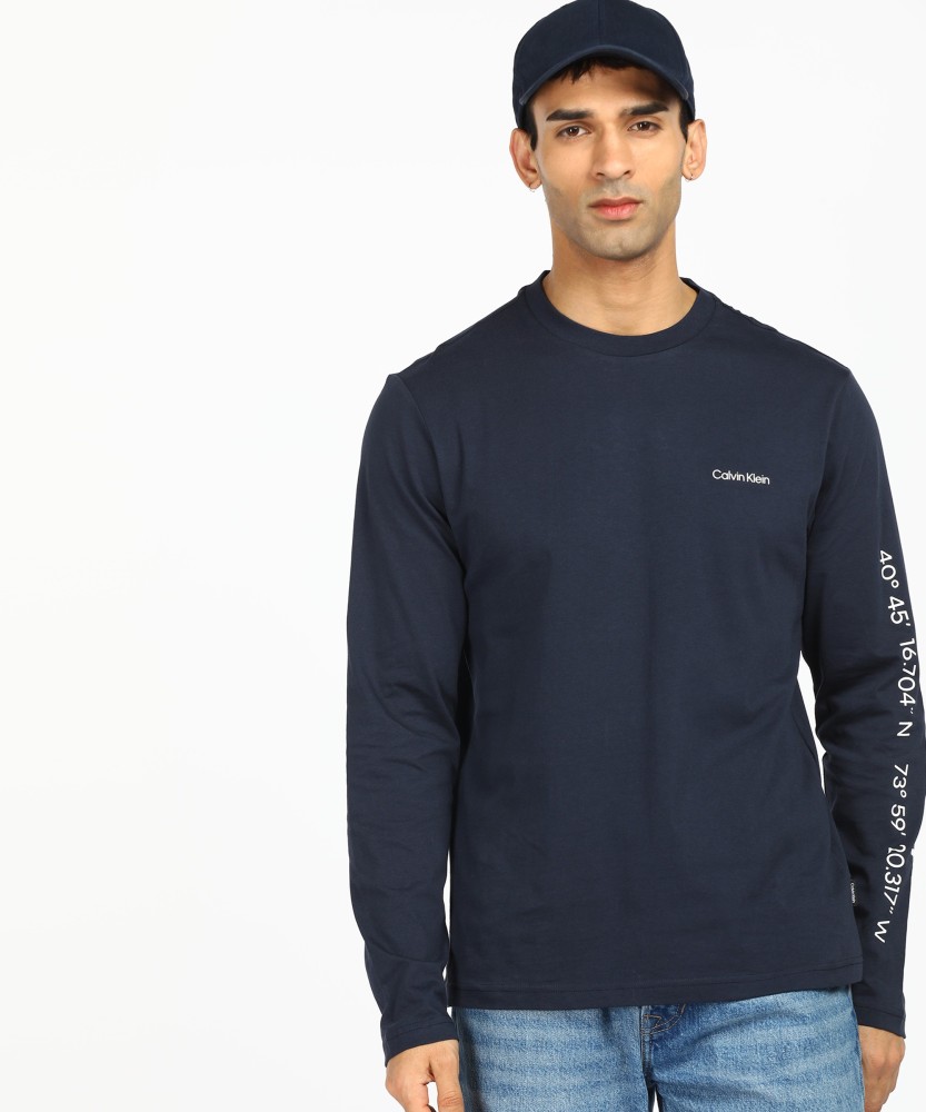 Calvin Klein Jeans Solid Men Round Neck Blue T-Shirt - Buy Calvin