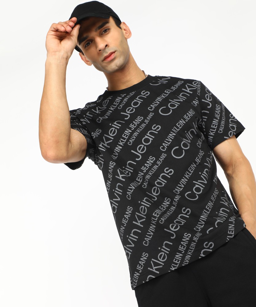 Calvin Klein Jeans Printed Men Round Neck Black T-Shirt - Buy