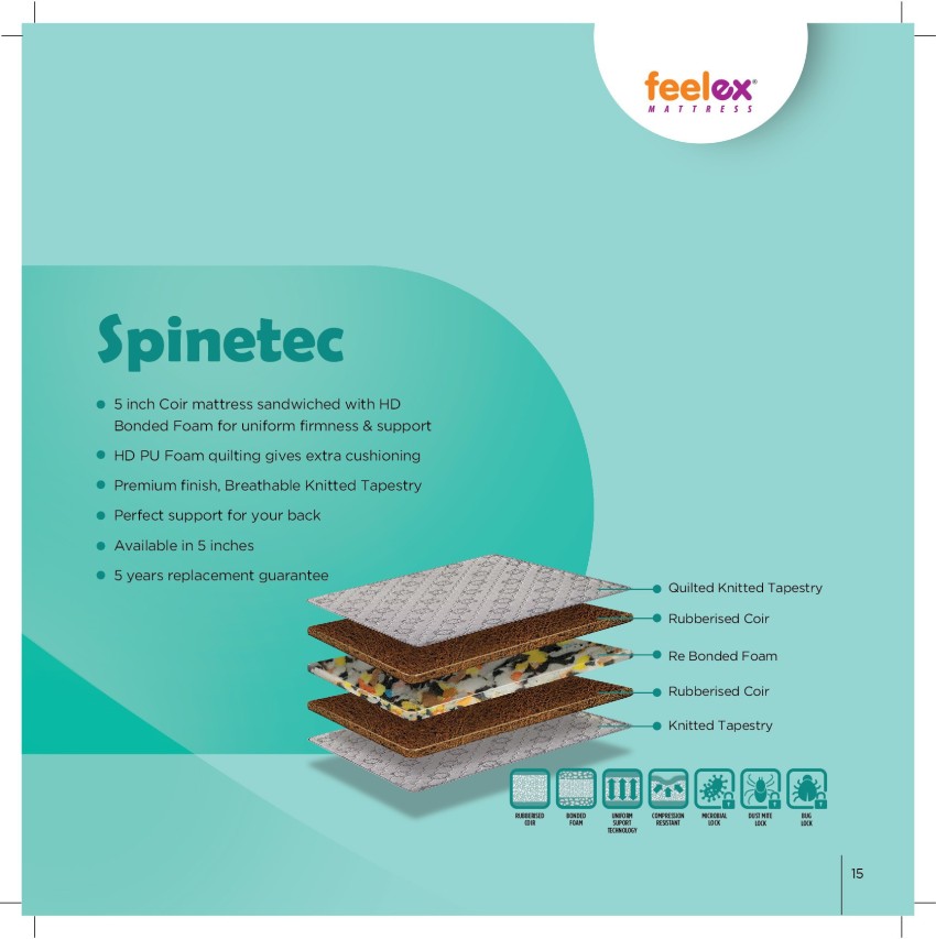 Feelex 5 Spinetec Orthopedic Rebonded and Coir Mattress 5 inch