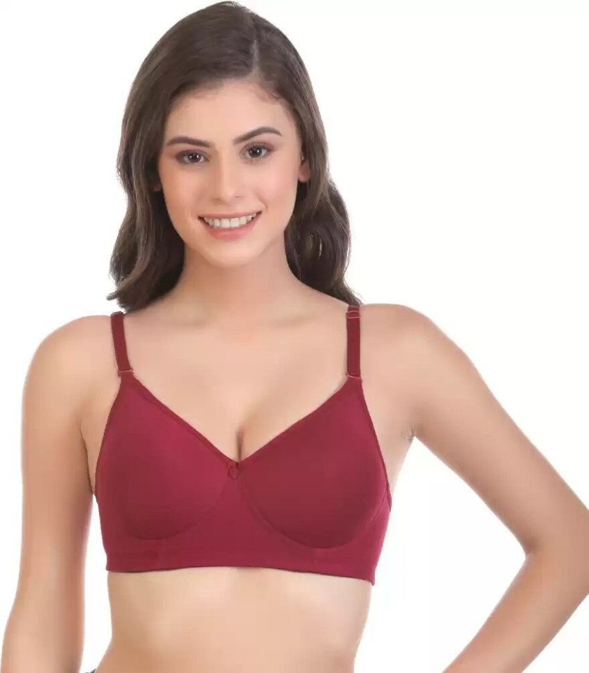 Buy Maroon Red Cotton Wirefree Padded Women Bra Online at Low