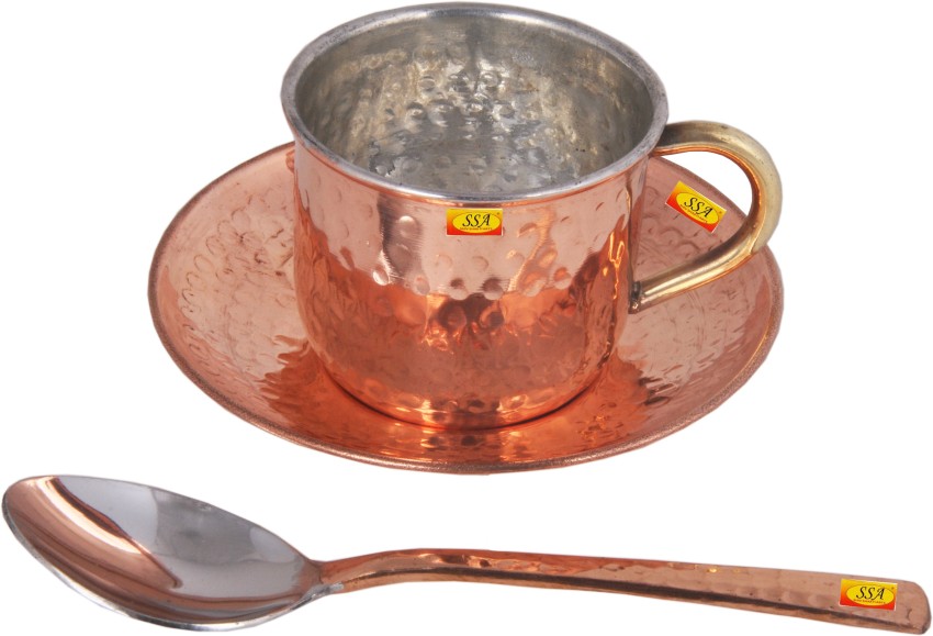 Pure Brass Tea Cup and Saucer Set Hammered Design (150 ml,Brass,Gold) –  SHIV SHAKTI ARTS