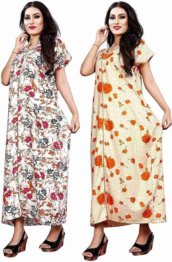 Buy Negligee Nighty for Women Cotton Printed Maxi Gown Ankle