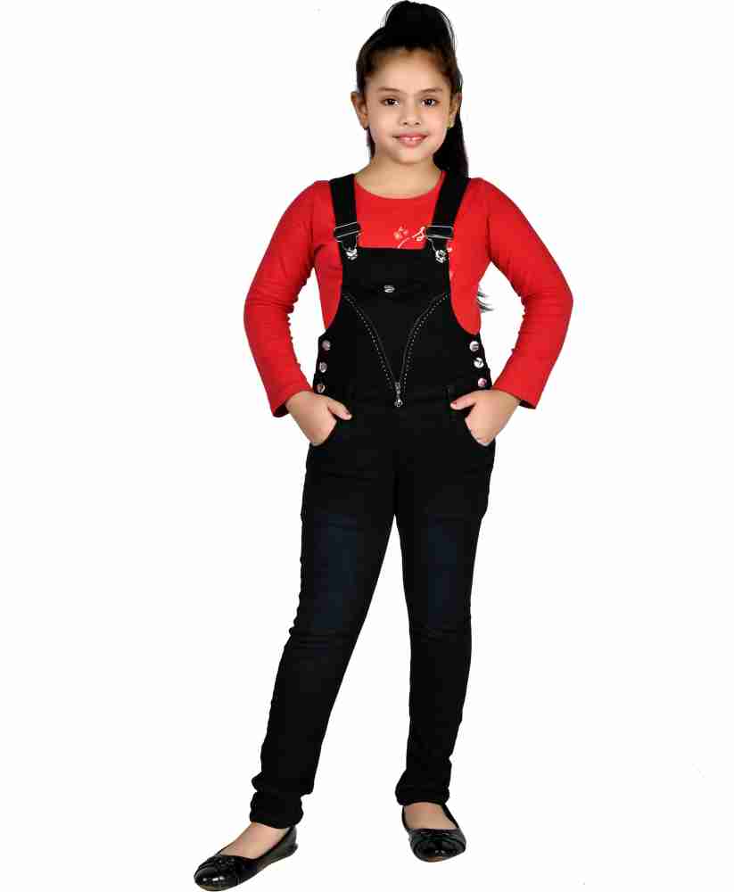 Cherry Dungaree For Girls Casual Self Design Denim Price in India