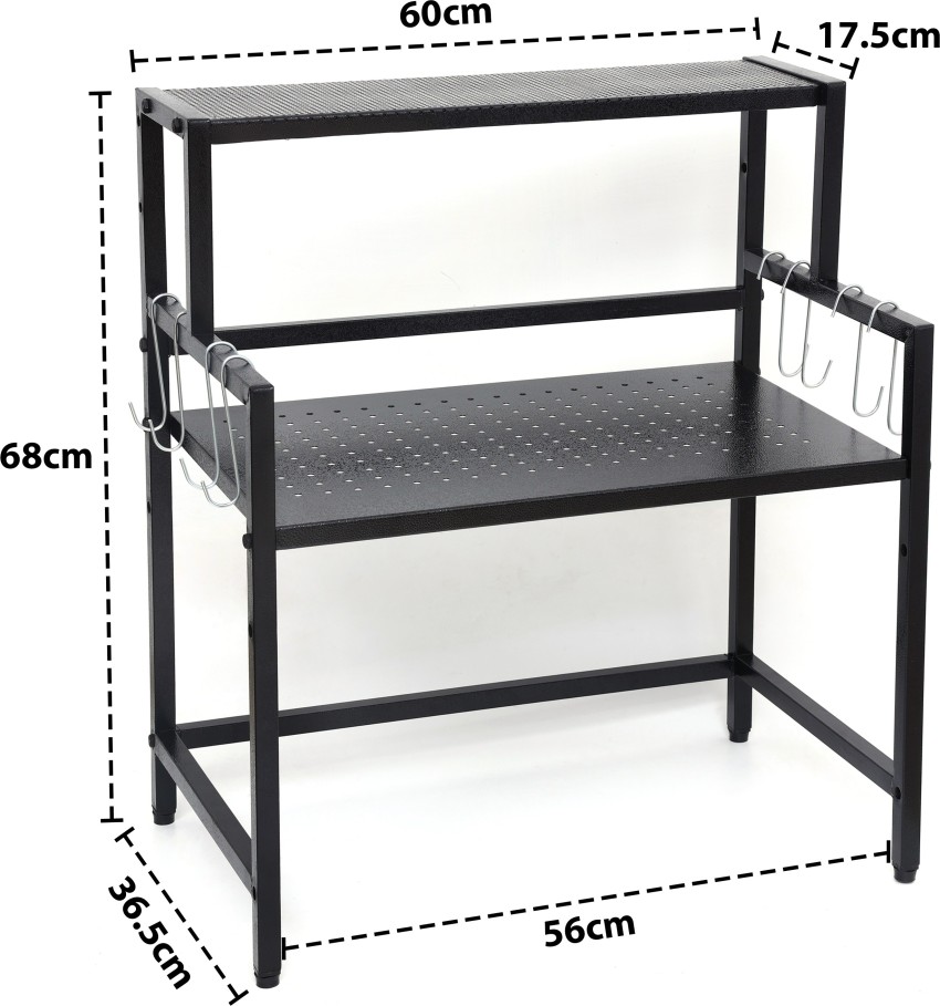 Mind Reader Black Metal Rack Utility Shelf & Microwave Stand with Hooks