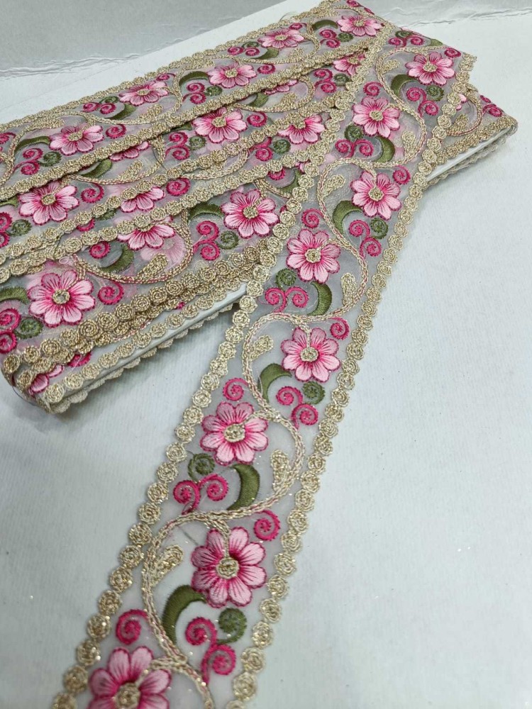 Borders New Cotton Fabric Lace Reel with Elegant Floral Leaves Sabyasachi  Work (9M x 3 in, Rani Pink) Lace Reel Price in India - Buy Borders New  Cotton Fabric Lace Reel with