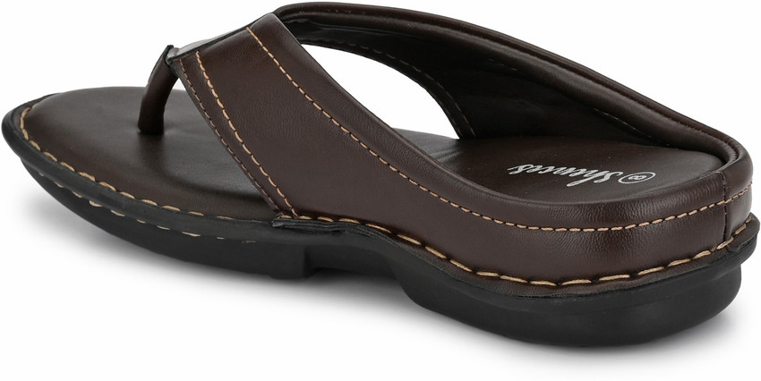 Shences brown hot sale leather slippers