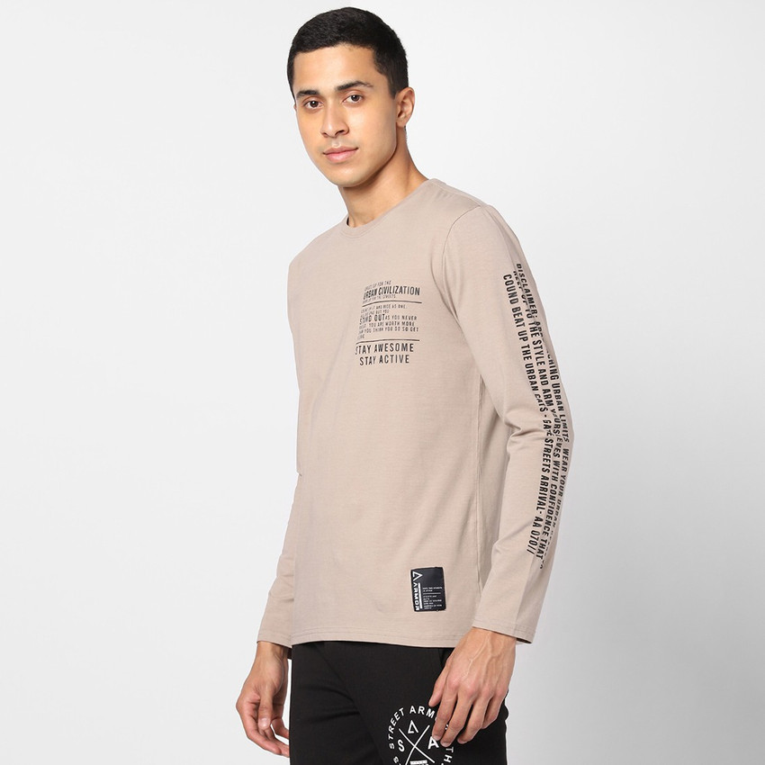 Street Armor by Pantaloons Printed Men Round Neck Brown T Shirt