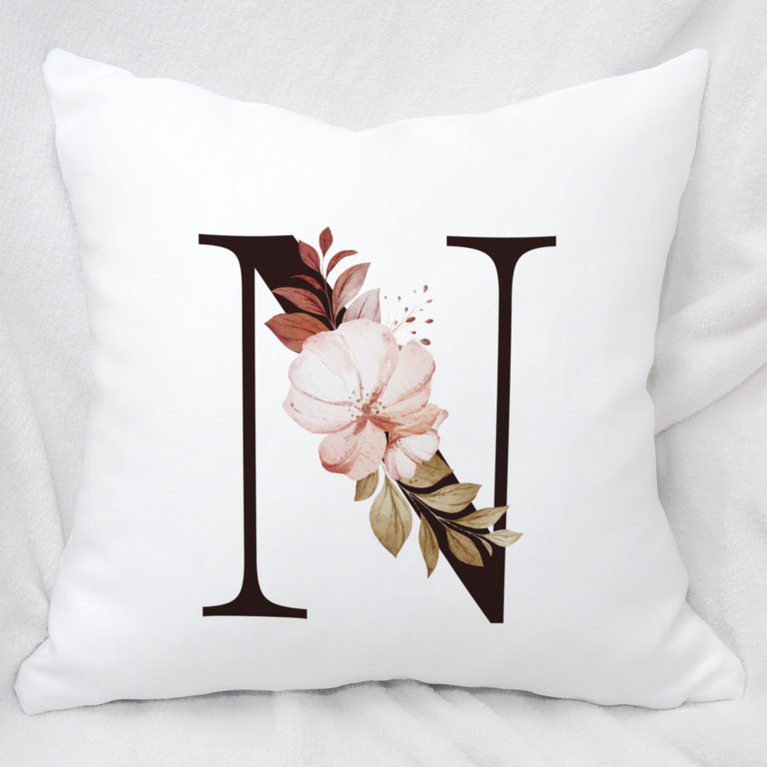 Plezer Color Lab Alphabet Letter N Name Initial Pillow Cover With Filler 16x16 inch Square Polyester Fibre Floral Cushion Pack of 1 Buy Plezer Color Lab Alphabet Letter N Name Initial