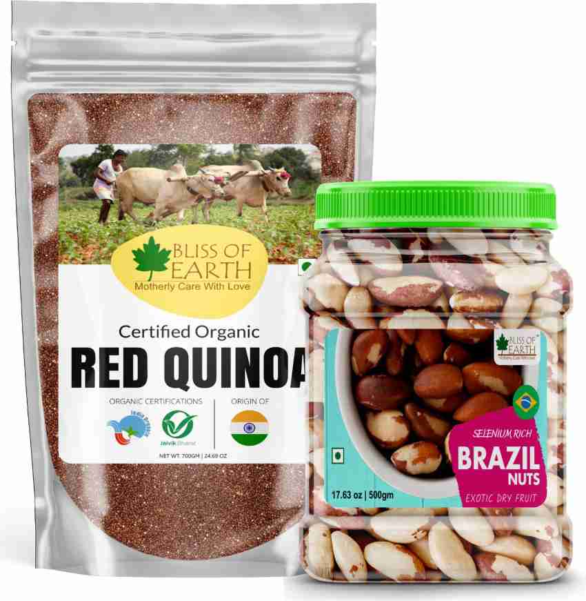 Bliss of Earth Combo Of Healthy Brazil Nuts Selenium Rich Super Nut (500gm)  And Organic Red Quinoa (700gm) for Weight Loss, Raw Super Food Pack Of 2  Combo Price in India 