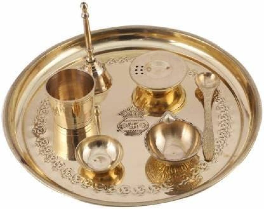 Kanishk Creations Beautiful Brass Pooja Thali Set (10 inch) (1 Set of 7  Pieces) Brass Price in India - Buy Kanishk Creations Beautiful Brass Pooja  Thali Set (10 inch) (1 Set of