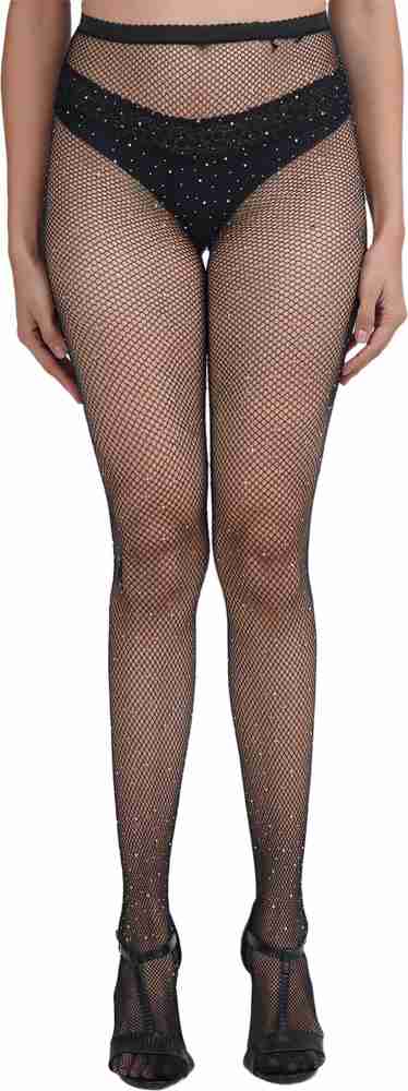 RHINESTONE FISHNET TIGHTS - Black