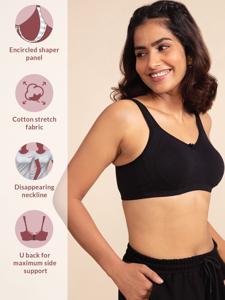 NYKD Encircled with Love Everyday Cotton Bra for Women Non Padded,  Wirefree, Full Coverage - Side Support Shaper - Bra, NYB169, Dark Blue, 38DD,  1N,Size 38DD