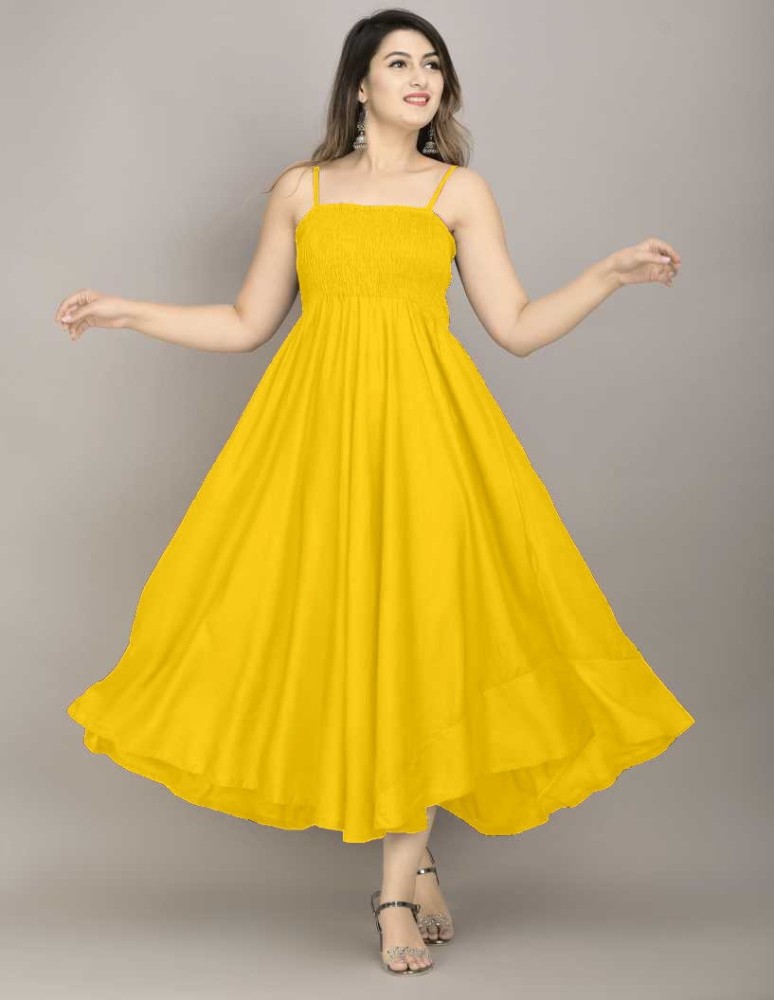 yellow colour one piece dress