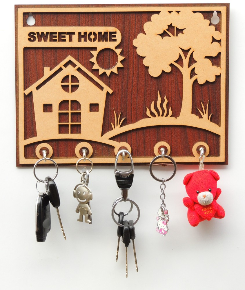 Gudki Sweet Home Woden Key Holder With 5 Hooks, Wood Key Holder Price in  India - Buy Gudki Sweet Home Woden Key Holder With 5 Hooks, Wood Key Holder  online at