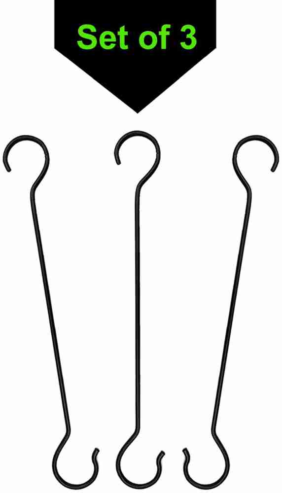 Woodiva S Shape Hooks Iron plant hanging hook, wall hook (Black, Height 50  cm Set of 3) Plant Container Set