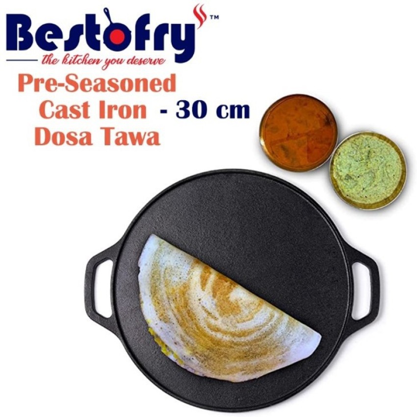 Cast Iron Dosa Tawa - 12 Inches - Flat Bottom - Double Handle - Heavy
