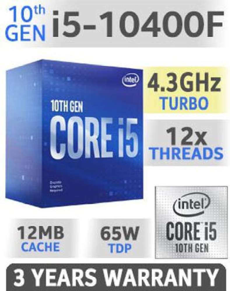 Intel i5-10400F 4.3 GHz Upto 4.3 GHz LGA 1200 Socket 6 Cores 12 Threads 12  MB Smart Cache Desktop Processor - Intel 
