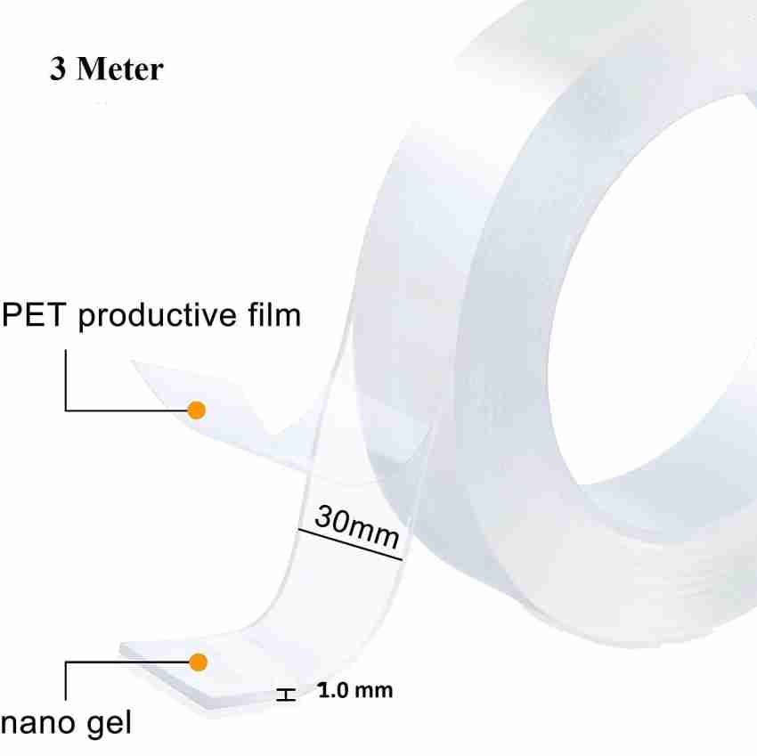 3 Mtr Nano Magic Grip Tape Double Tape Multipurpose Removable Traceless  Mounting Adhesive Tape For Walls