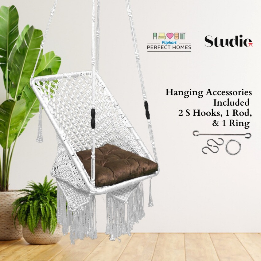 Flipkart Perfect Homes Studio Premium Square Shape Swing for Adults / Jhula  Indoor / Hanging Swing for Adult Polyester Large Swing (White, Silver,  DIY(Do-It-Yourself)) - Price History