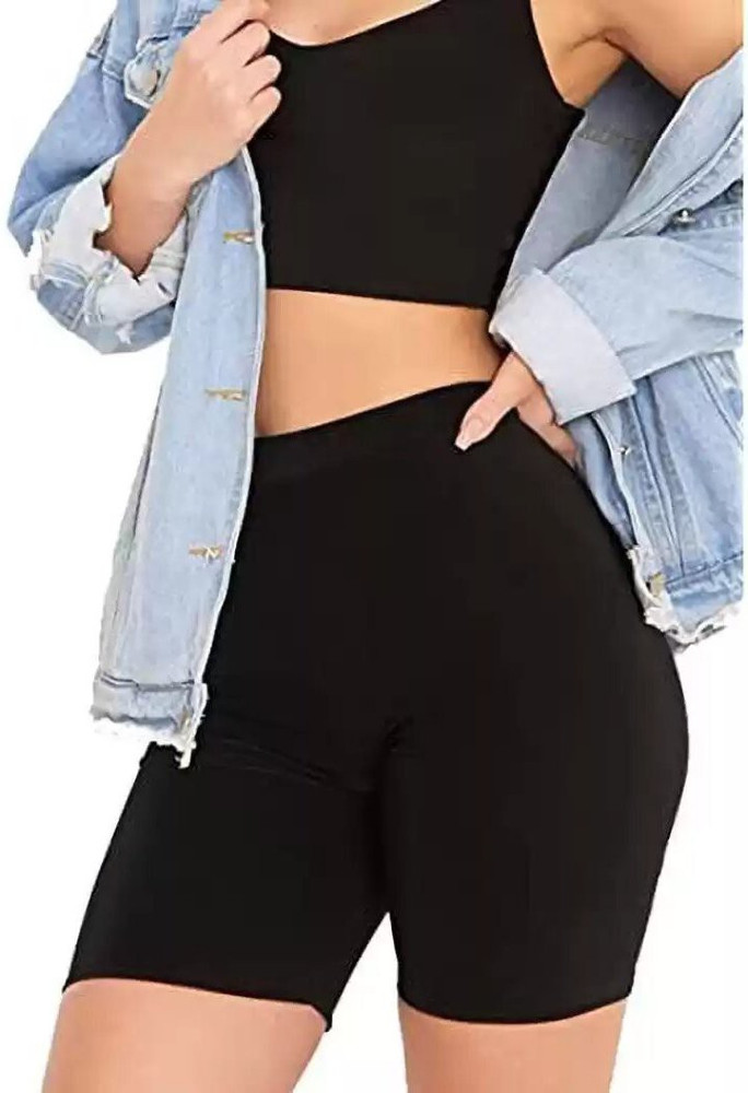 Athleizure India Solid Women Black Swim Shorts Cycling Shorts