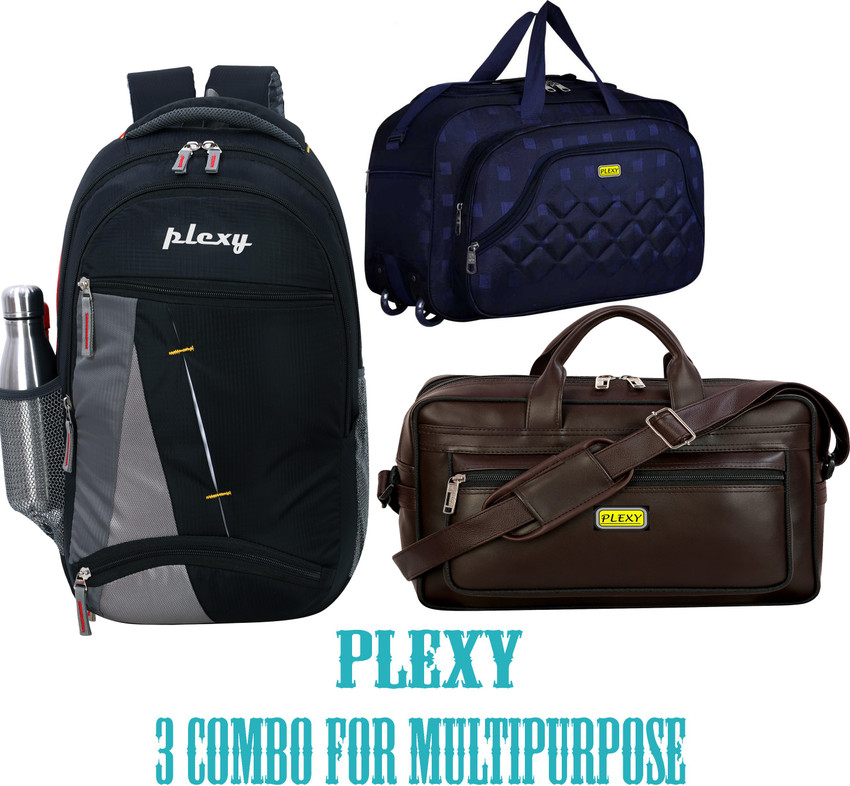 PLEXY COMBO OF 3 BAGPACK DUFFLE BAGS AND FILE BAGS FOR
