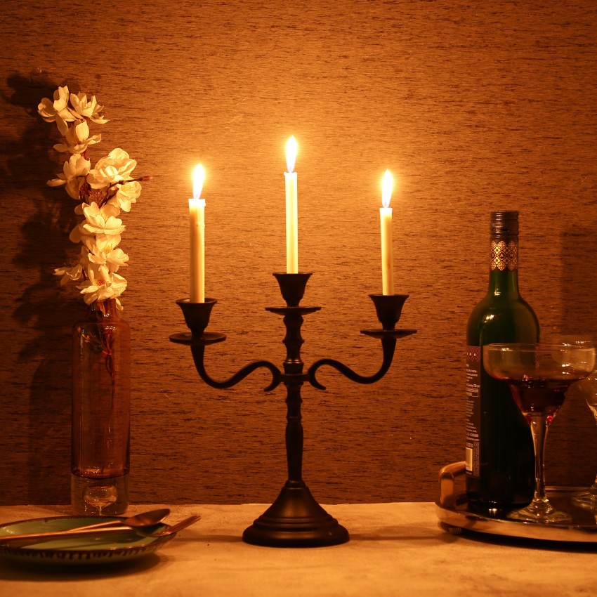 Metal Pillar Candle Holders - Set of 3 Candelabra Candlesticks in