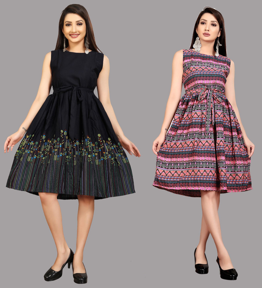 Modli 20 Fashion Women Fit and Flare Black Multicolor Dress Buy