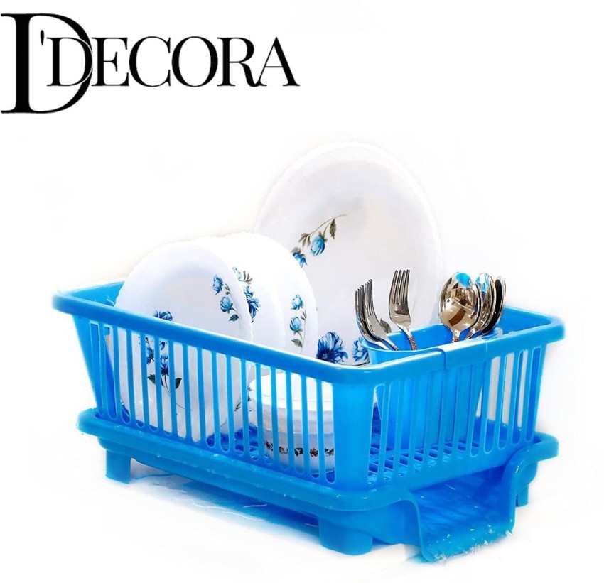 Plastic Meatalic Blue Dish Rack Drainer Drying Rack Washing Basket With Tray  For Kitchen, Size: 50*30*15 at Rs 105/piece in Surat