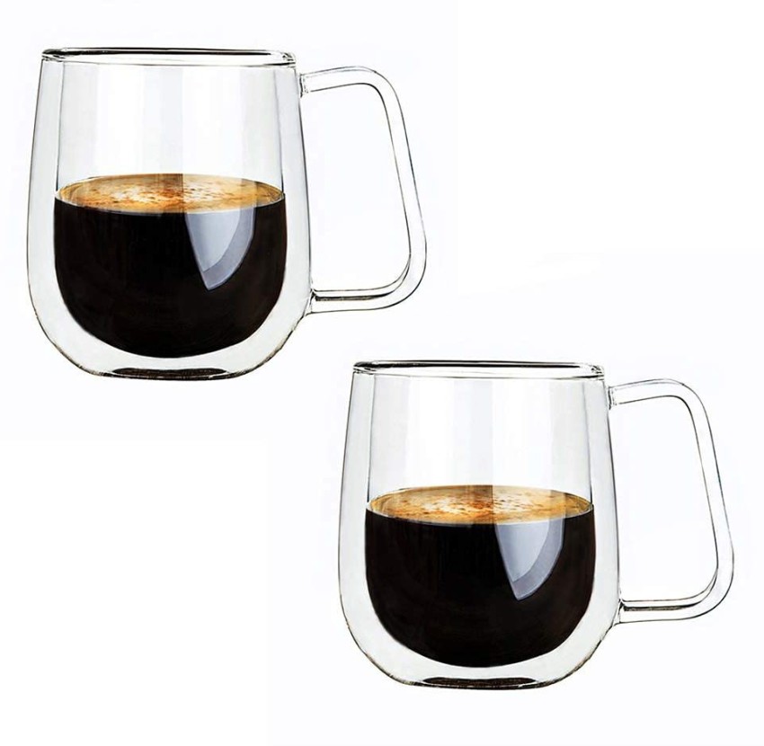 Flipkart SmartBuy Double Wall Glass Coffees with Handle, Set of 2