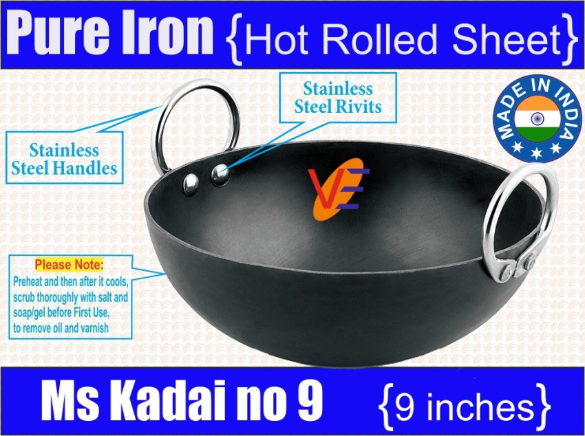 Set of 3 Iron Kadai Traditional Kadai Wok Size 8 1L, 10 2L, 123L  Traditional Indian Handmade Cast Iron Kadai Cooking Wok Cast Iron Wok 