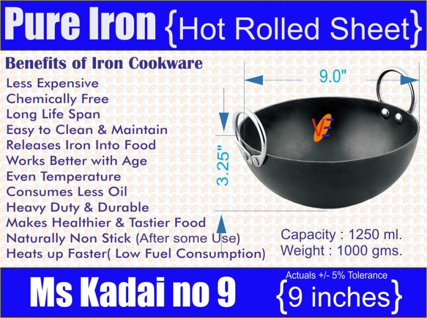 Set of 3 Iron Kadai Traditional Kadai Wok Size 8 1L, 10 2L, 123L  Traditional Indian Handmade Cast Iron Kadai Cooking Wok Cast Iron Wok 