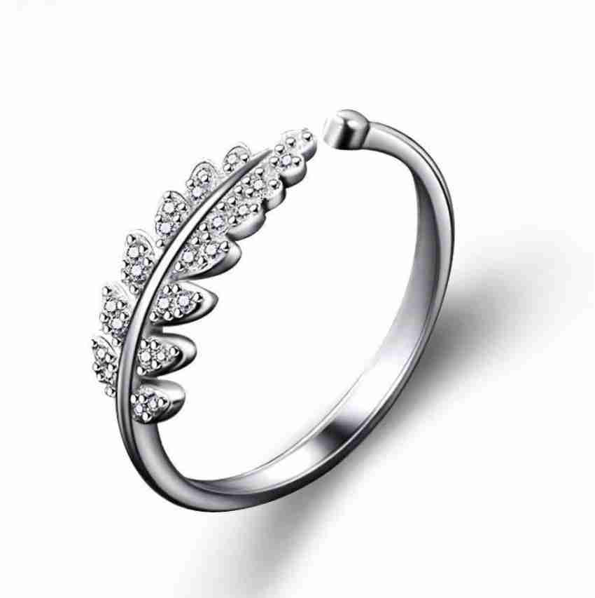 925 Silver Plated Zircon Ring Adjustable Leaf Finger Ring Womens Wedding  Jewelry