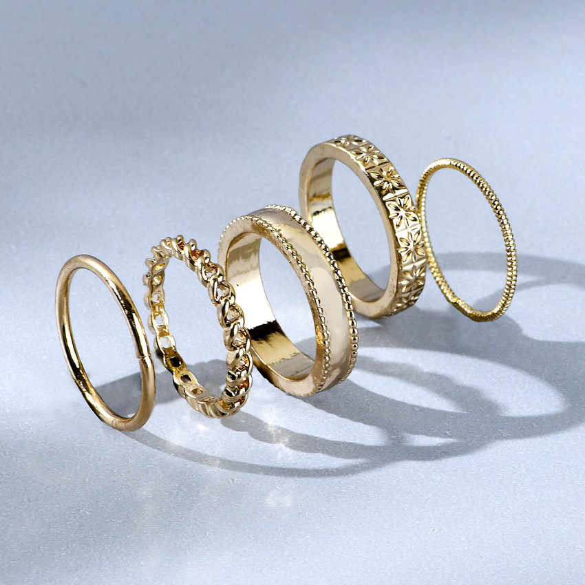 ACCESSORIZE LONDON Women s Gold Set of 5 Flower Etched Stacking