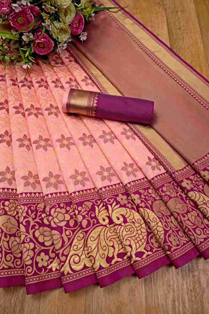 Buy Pink Printed Silk Blend Saree, MSL-RJ-223006/MSL7