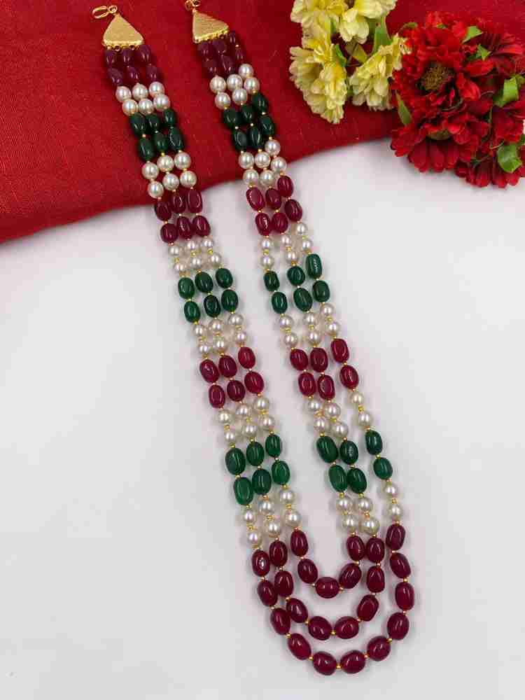 Aamrapali Silver Gems Semi Precious Triple Layered Multi Color