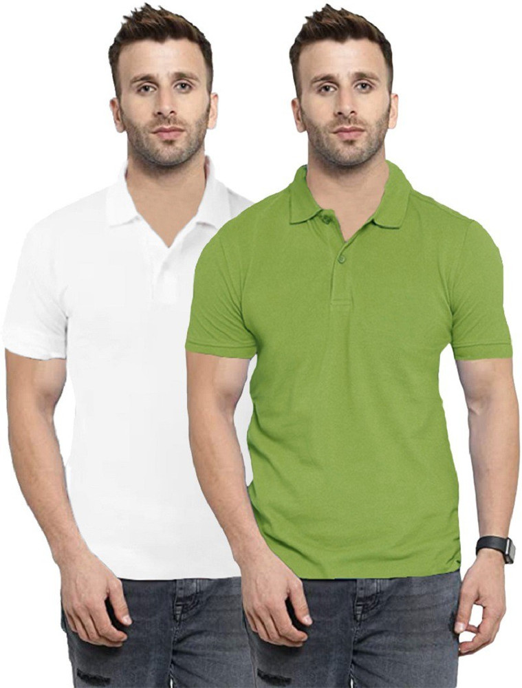 Tying Solid Men Polo Neck Reversible White Light Green T Shirt