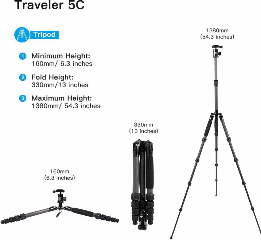 sirui Compact Traveler 5C Carbon Fiber Travel Tripod Portable Camera Tripod with 360 Tripod Ball Head sirui Flipkart