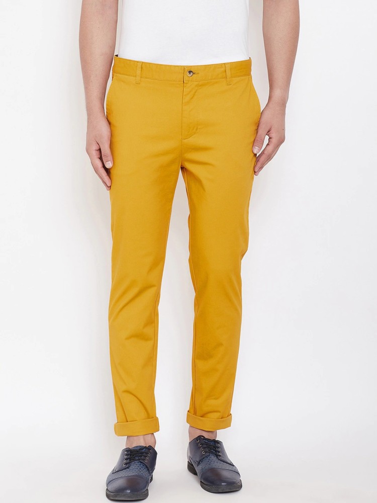 Slim Fit Plain  Solids Mens Formal Trousers yellow Polyester Viscose  Blend Machine wash